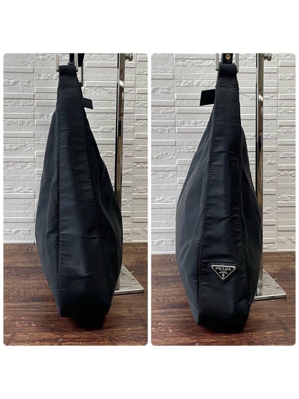 Prada Nylon Triangle Plate Logo Shoulder Bag Black - Picture 4 of 10